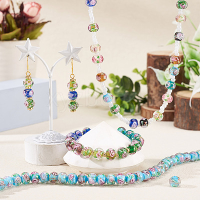 1 Strand Handmade Lampwork Inner Flower Rondelle Beads Strands LAMP-TA0002-72E-1