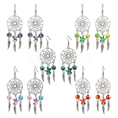 5Pairs 5 Colors Alloy & Synthetic Turquoise Chandelier Earrings EJEW-JE06339-02-1