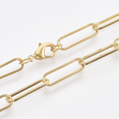 Brass Flat Oval Paperclip Chain Necklace Making MAK-S072-07B-G-1