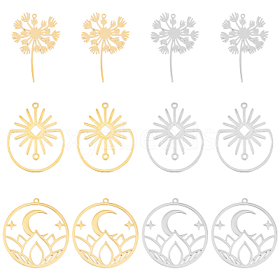 12Pcs 6 Style 201 Stainless Steel Pendants STAS-DC0014-35-1