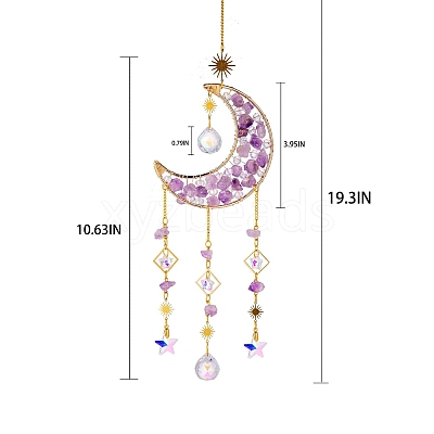 Glass & Amethyst Nuggets Moon Pendant Decorations HJEW-PW0002-07A-1
