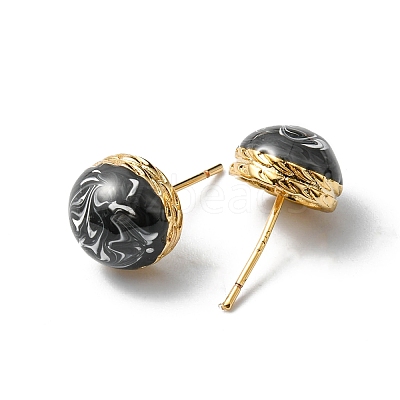 Enamel Half Round Stud Earrings EJEW-P229-01G-01-1