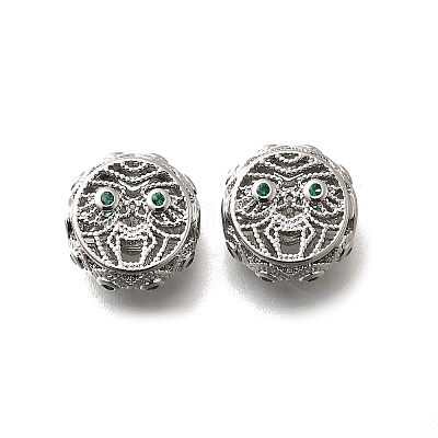 Brass Micro Pave Green Cubic Zirconia Beads KK-M318-44P-01-1