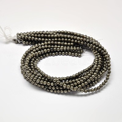 Natural Pyrite Round Beads Strands G-F197-10-12mm-1