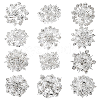 Rhinestone Brooch with Alloy Findings JEWB-WH0020-01-1