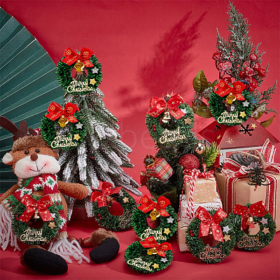 10Pcs 2 Styles Plastic Christmas Wreaths AJEW-OC0014-73-1