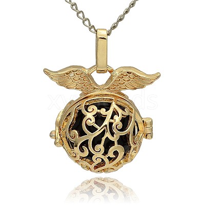 Golden Tone Brass Hollow Round Cage Pendants KK-J230-01G-1