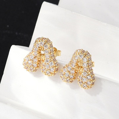 Brass Micro Pave Cubic Zirconia Stud Earrings EJEW-Z091-04G-A-1