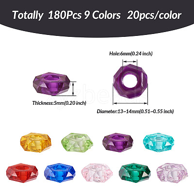 180Pcs 9 Colors Transparent Resin European Beads RPDL-MP0001-02-1