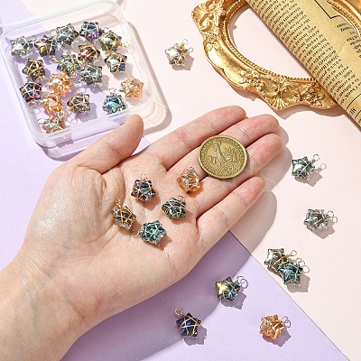 30Pcs 2 Style 5 Colors Glass Pendants PALLOY-YW00056-1