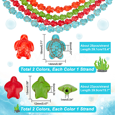 4 Strands 4 Styles Dyed Synthetic Turquoise Beads Strands G-GA0001-62-1