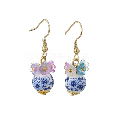Handmade Flower Printed Porcelain Ceramic Dangle Earrings EJEW-JE07288-02-1