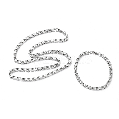 304 Stainless Steel Flower Link Chain Necklaces & Bracelets Sets SJEW-D091-04P-1