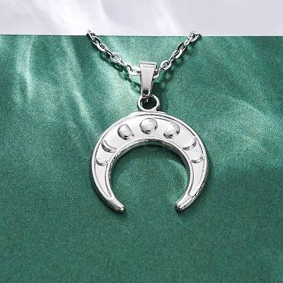 Double Horn 304 Stainless Steel Pendant Necklaces NJEW-M096-09P-1