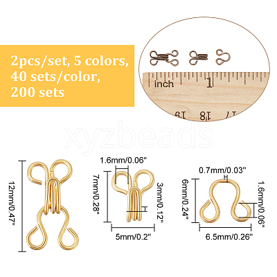 200 Sets 5 Colors Brass Garment Hook and Eye KK-NB0003-09-1