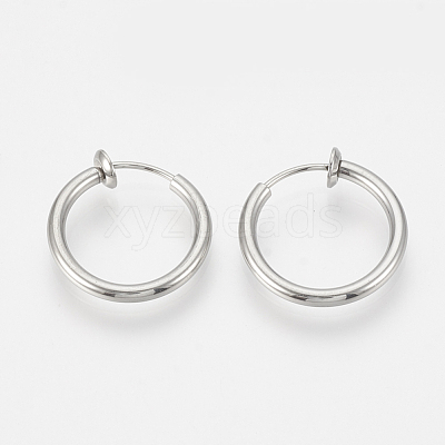 Tarnish Resistant 201 Stainless Steel Retractable Clip-on Hoop Earrings STAS-S100-01-1