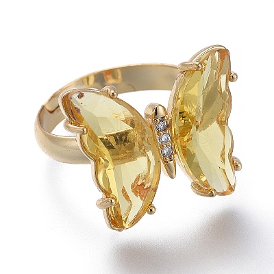 Adjustable Brass Glass Finger Rings RJEW-P148-A01-10-1