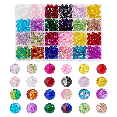 600Pcs 24 Colors Transparent Crackle Glass Beads CCG-PH0001-12-1