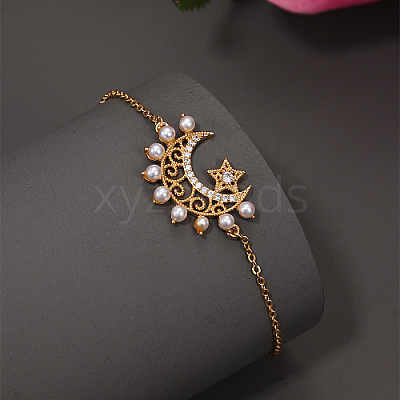 Brass Micro Pave Cubic Zirconia Link Bracelets for Women TF5146-1-1