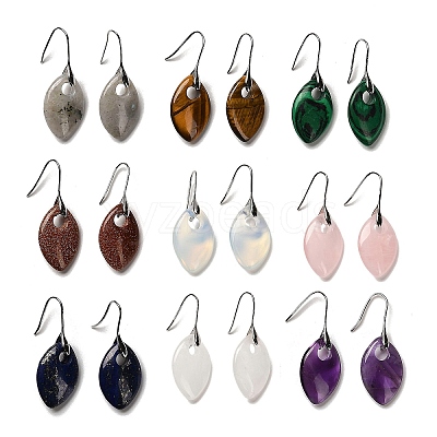 Natural & Synthetic Mixed Stone Horse Eye Dangle Earrings EJEW-I315-01P-1