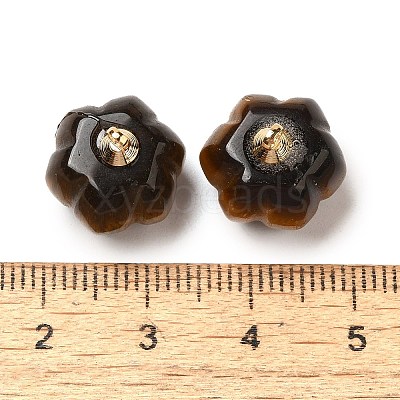 Natural Tiger Eye Pumpkin Charms with Golden Tone Brass Bails G-C158-06G-01-1