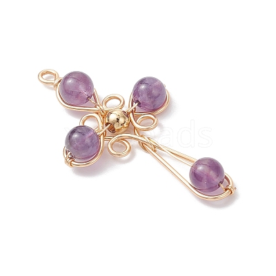 4Pcs 4 Styles Natural Amethyst Pendants PALLOY-TA00326-01-1