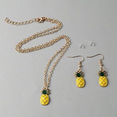 Alloy Enamel Pineapple Dangle Earrings & Pendant Necklace SJEW-WH0009-04-1