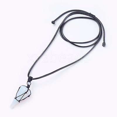 Opalite Cone Braided Pendant Necklace NJEW-SZ0001-59B-1
