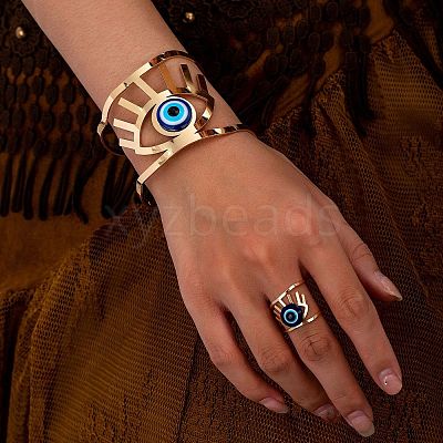 Evil Eye Alloy Resin Hollow Cuff Bangles & Cuff Rings Sets FS-WGE3CB7-01-1