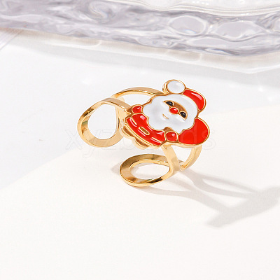 304 Stainless Steel with Enamel Cuff Rings for Women LS-RJEW-Z116-01G-01-1