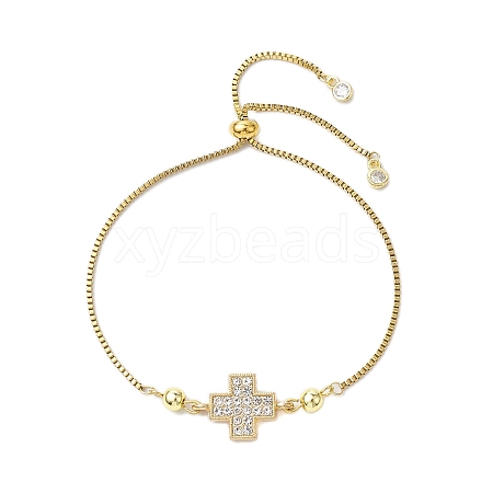 Brass Pave Clear Cubic Zirconia Box Chain Cross Pendant Slider Bracelets BJEW-JB10809-1