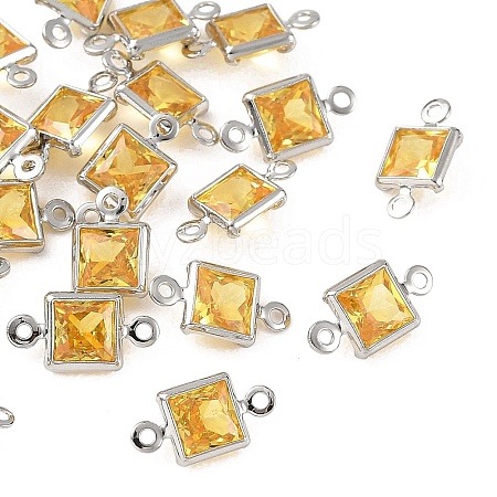 SHEGRACE Brass Pave Cubic Zirconia Square Connector Charms XGRQ2O014-440D-P-1