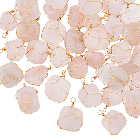 HOBBIESAY 40Pcs Natural Rose Quartz Pendants G-HY0001-43-1