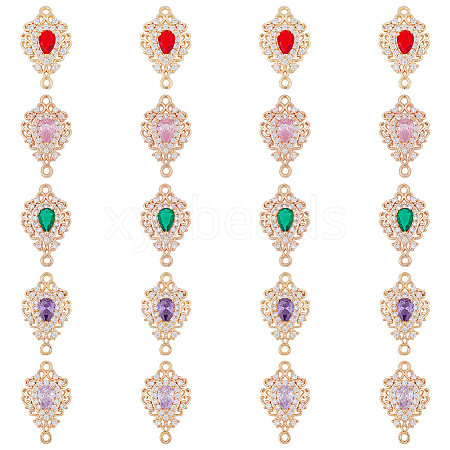 DICOSMETIC 20Pcs 5 Colors Brass Micro Pave Clear Cubic Zirconia Connector Charms KK-DC0002-82-1