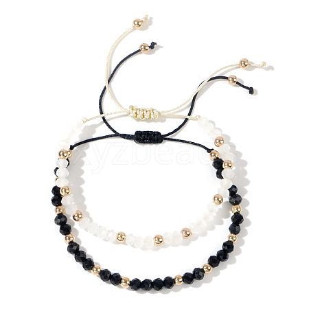 Minimalist Fashion Faceted Glass & Brass Braided Beaded Bracelet Sets for Couples XI4084-1