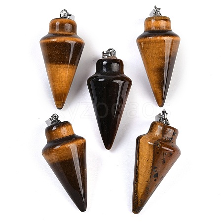 Natural Tiger Eye Gemstone Pointed Pendants G-K384-01P-07-1