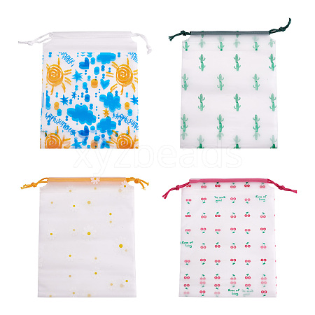60Pcs 4 Style Plastic Frosted Drawstring Bags ABAG-FW0001-03-1