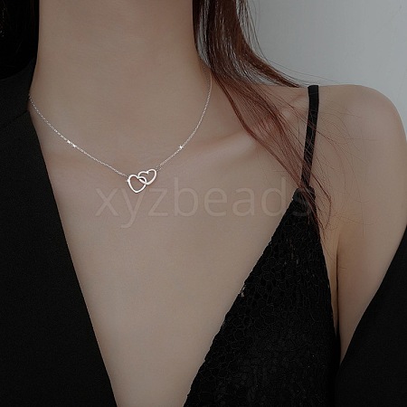 Alloy Double Heart Ring Pendant Necklaces for Women WG971C7-03-1