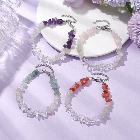 Natural Mixed Gemstone Chip Beads Beaded Bracelets for Women BJEW-JB11334-1