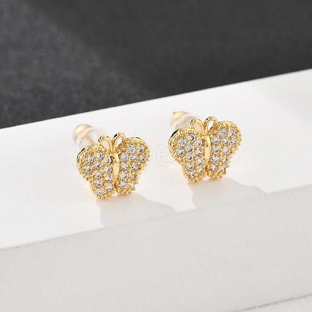 Butterfly Brass Micro Pave Cubic Zirconia Stud Earrings EJEW-B131-07G-01-1