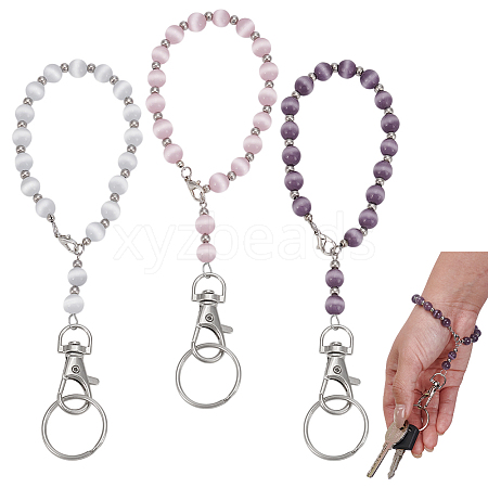 3Pcs Cat Eye Bead Keychains KEYC-FG00006-1