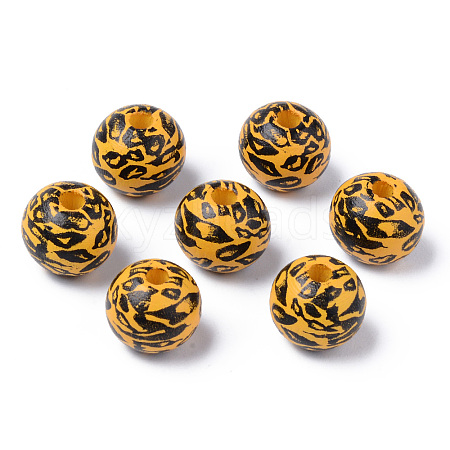 Painted Natural Wood Beads WOOD-S057-024G-1