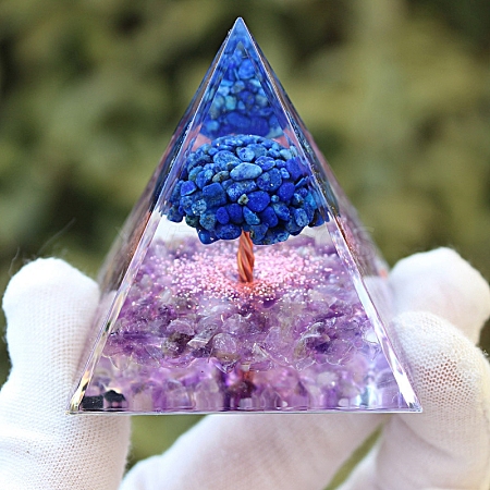 Natural Lapis Lazuli & Amethyst Orgonite Pyramid Resin Energy Generators PW-WGBC1F9-01-1