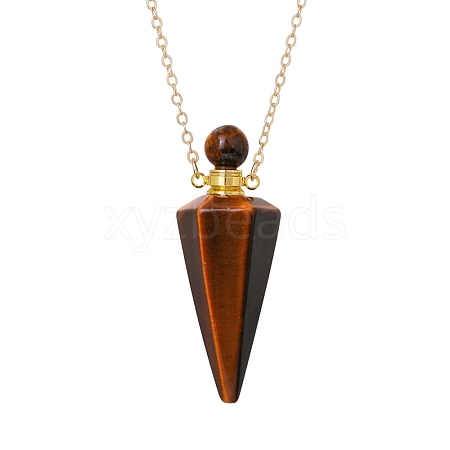 Natural Tiger Eye Faceted Cone Perfume Bottle Pendant Necklace PW-WG8F691-06-1