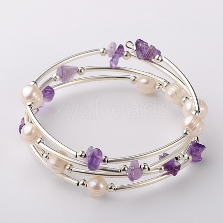 Gemstone Chip Warp Bracelets BJEW-JB01518-04-1