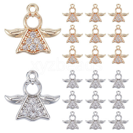   20Pcs 2 Colors Rack Plating Brass Micro Pave Clear Cubic Zirconia Charms KK-PH0009-43-1