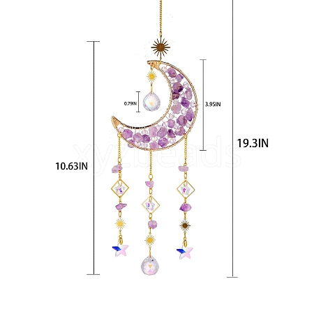 Glass & Amethyst Nuggets Moon Pendant Decorations HJEW-PW0002-07A-1