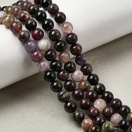 Round Natural Multicolor Tourmaline Beads Strands G-K068-13-6mm-01-1