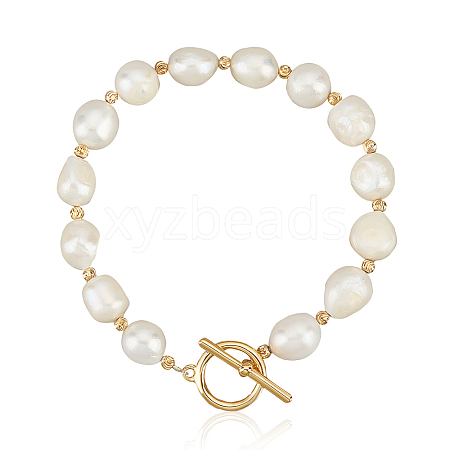 ANATTASOUL Natural Pearl Beaded Bracelet with Brass Clasp for Women BJEW-AN0001-05-1