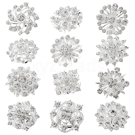 Rhinestone Brooch with Alloy Findings JEWB-WH0020-01-1